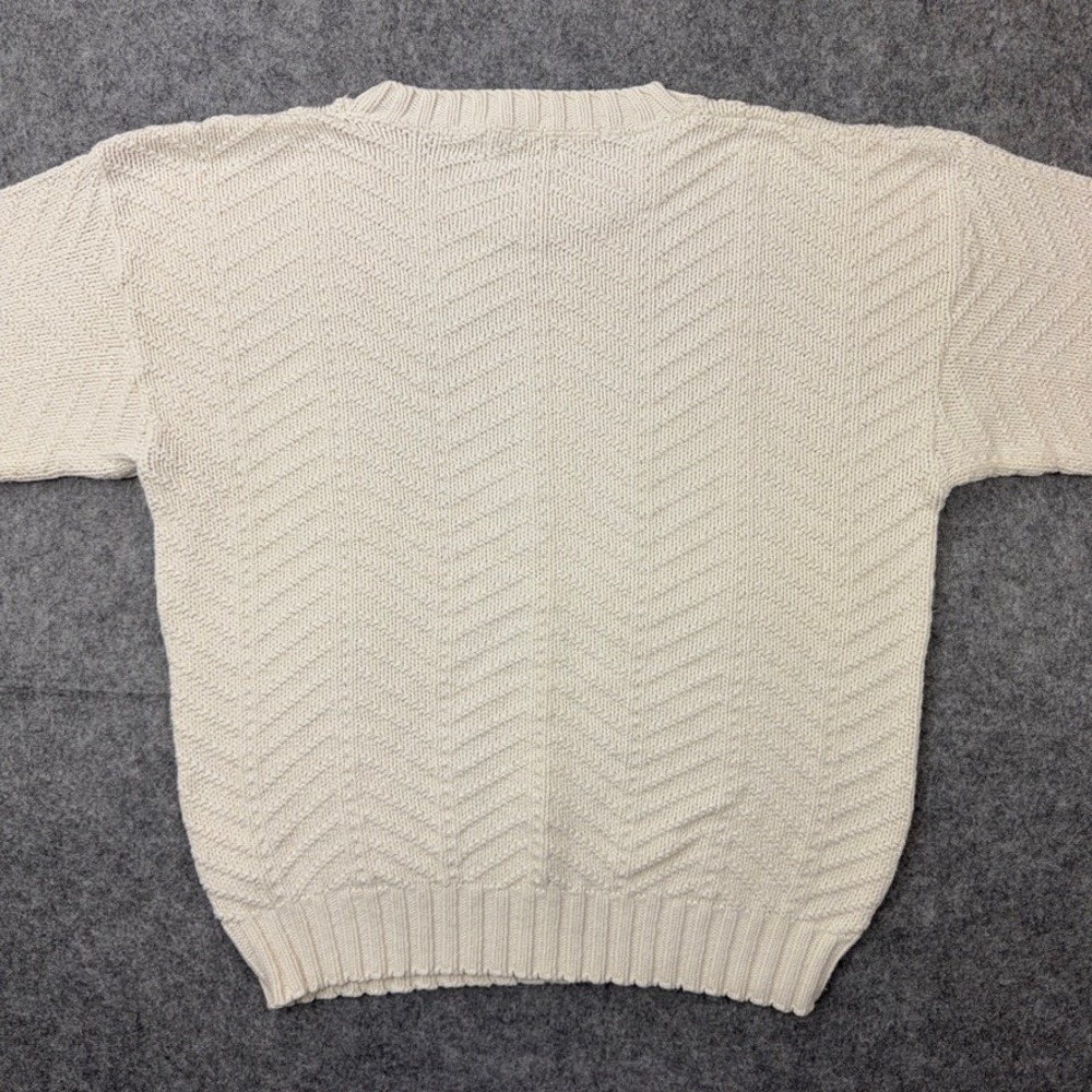 VTG LL Bean Sweater Mens Medium Cream Chevron Textured Cotton Knit USA Made 90s - Picture 8 of 11